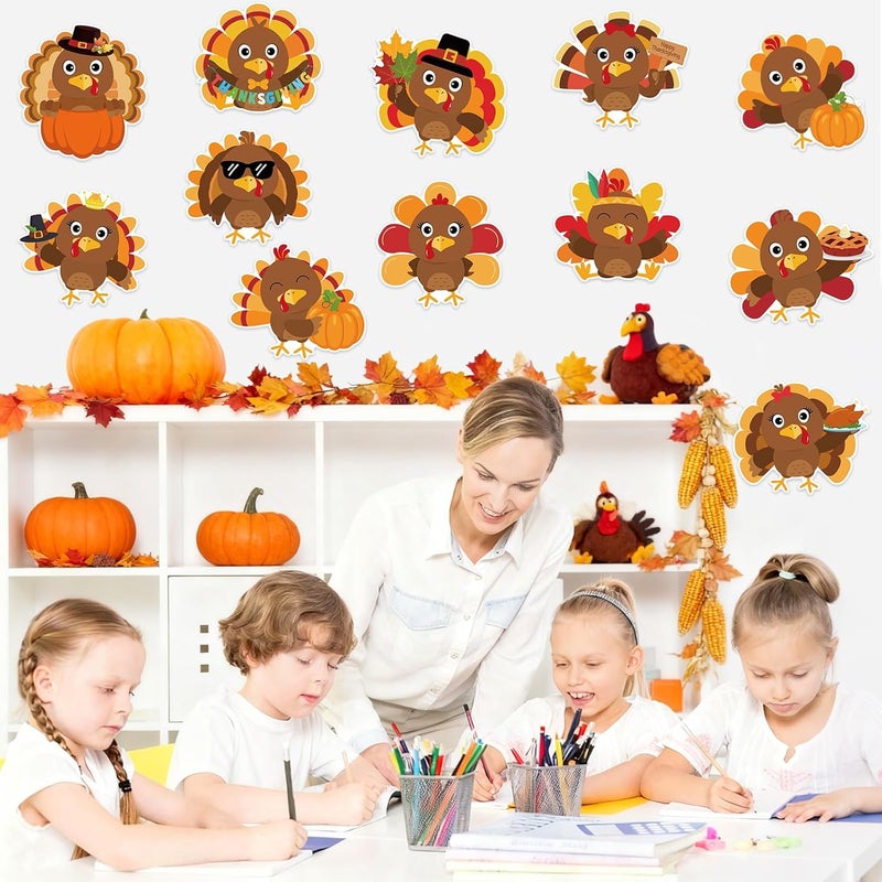 Machomby 48Pcs Thanksgiving Turkey Cutouts for Bulletin Board Decorations, Cute Turkey Paper Cutouts for Thanksgiving Harvest Party Home Office Classroom Bulletin Border Chalkboard Wall Decor - Image 4